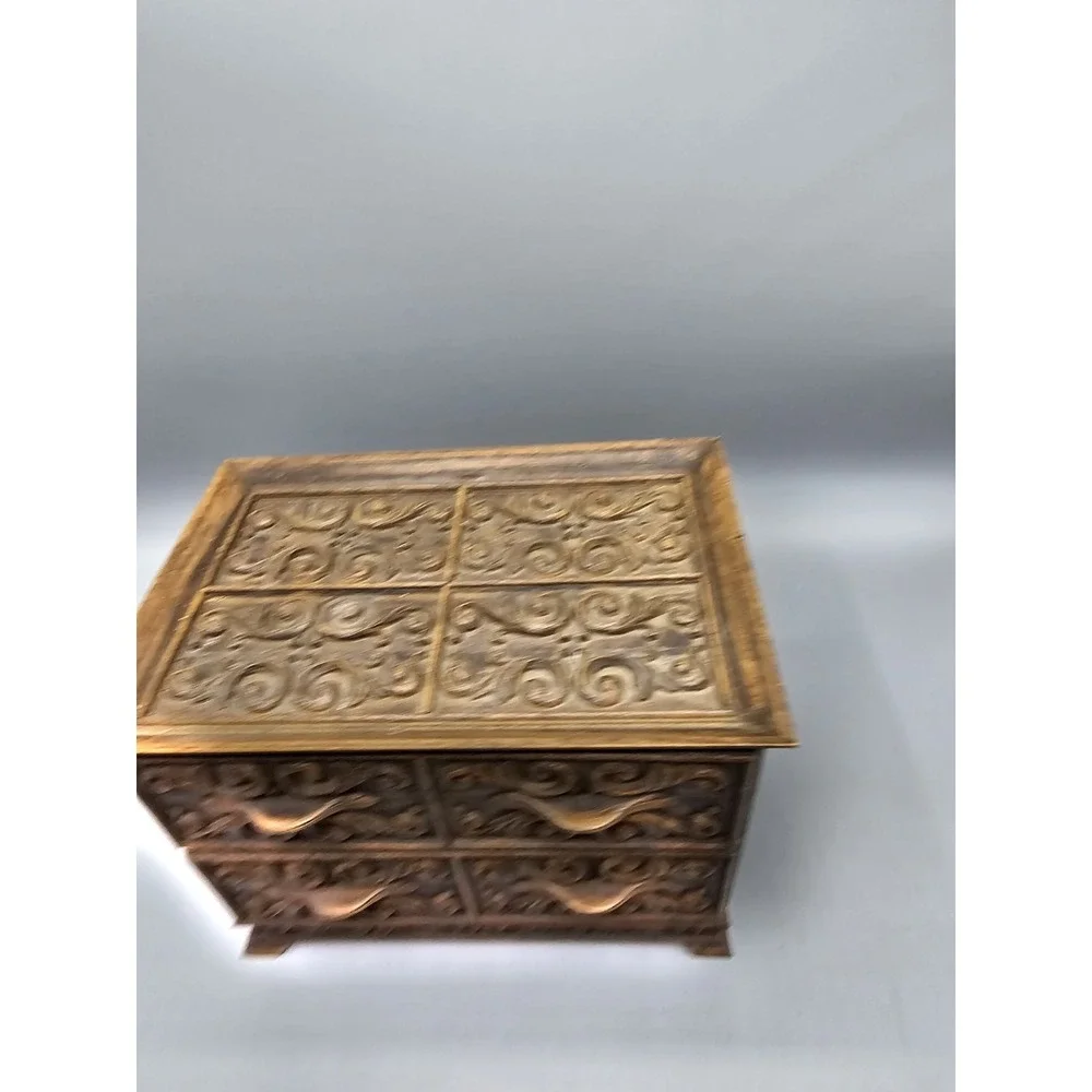 Vintage 70s Lerner Ornate Plastic Jewelry Office Sewing‎ Box 2 Drawers Made USA